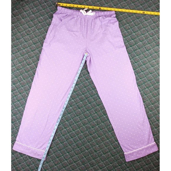 Pajamagram Pajama 2 Piece Purple Polka Dot Button Front Women's Medium Boyfriend - Picture 8 of 9